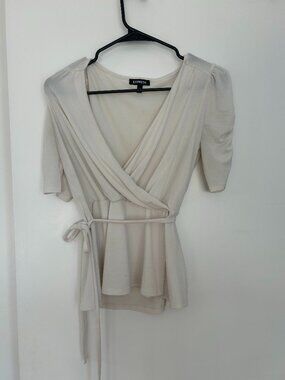 Express Wrap Draped Blouse Ivory XS